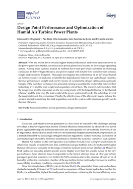 Design Point Performance and Optimization of Humid Air Turbine Power Plants