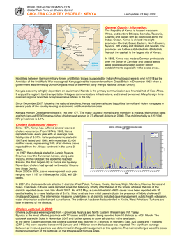 CHOLERA COUNTRY PROFILE: KENYA Last Update: 23 May 2008