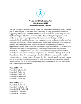 Project 119 Bible Reading Plan May 3-June 6, 2020 Proverbs & Psalms