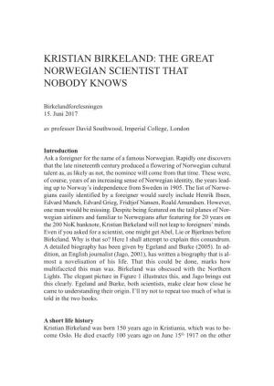 Kristian Birkeland: the Great Norwegian Scientist That Nobody Knows
