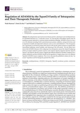 Regulation of ADAM10 by the Tspanc8 Family of Tetraspanins and Their Therapeutic Potential