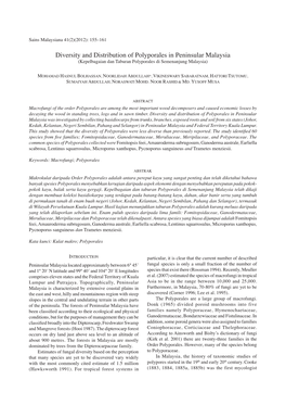 Diversity and Distribution of Polyporales in Peninsular Malaysia (Kepelbagaian Dan Taburan Polyporales Di Semenanjung Malaysia)