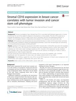 Stromal CD10 Expression in Breast Cancer Correlates with Tumor Invasion and Cancer Stem Cell Phenotype