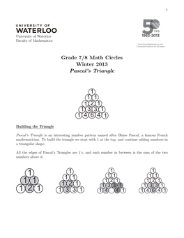 Grade 7/8 Math Circles Winter 2013 Pascal's Triangle