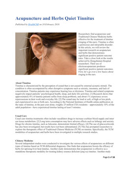 Acupuncture and Herbs Quiet Tinnitus