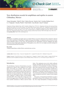 New Distribution Records for Amphibians and Reptiles in Eastern Chihuahua, Mexico