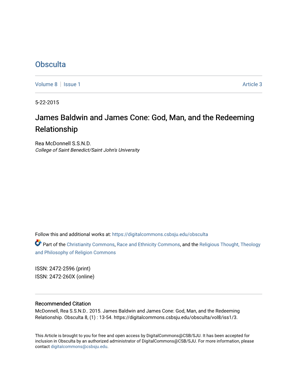 James Baldwin and James Cone: God, Man, and the Redeeming Relationship