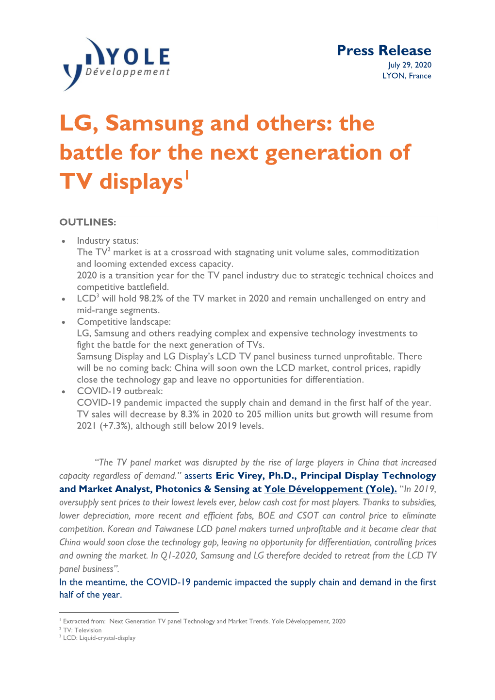 LG, Samsung and Others: the Battle for the Next Generation of TV Displays1