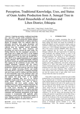 Perception, Traditional Knowledge, Uses, and Status of Gum Arabic Production from A