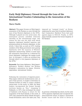 Early Meiji Diplomacy Viewed Through the Lens of the International Treaties Culminating in the Annexation of the Ryukyus