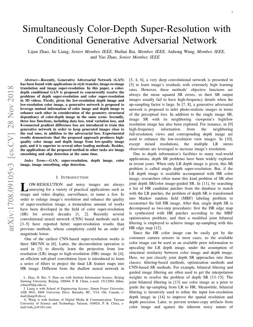 Simultaneously Color-Depth Super-Resolution with Conditional