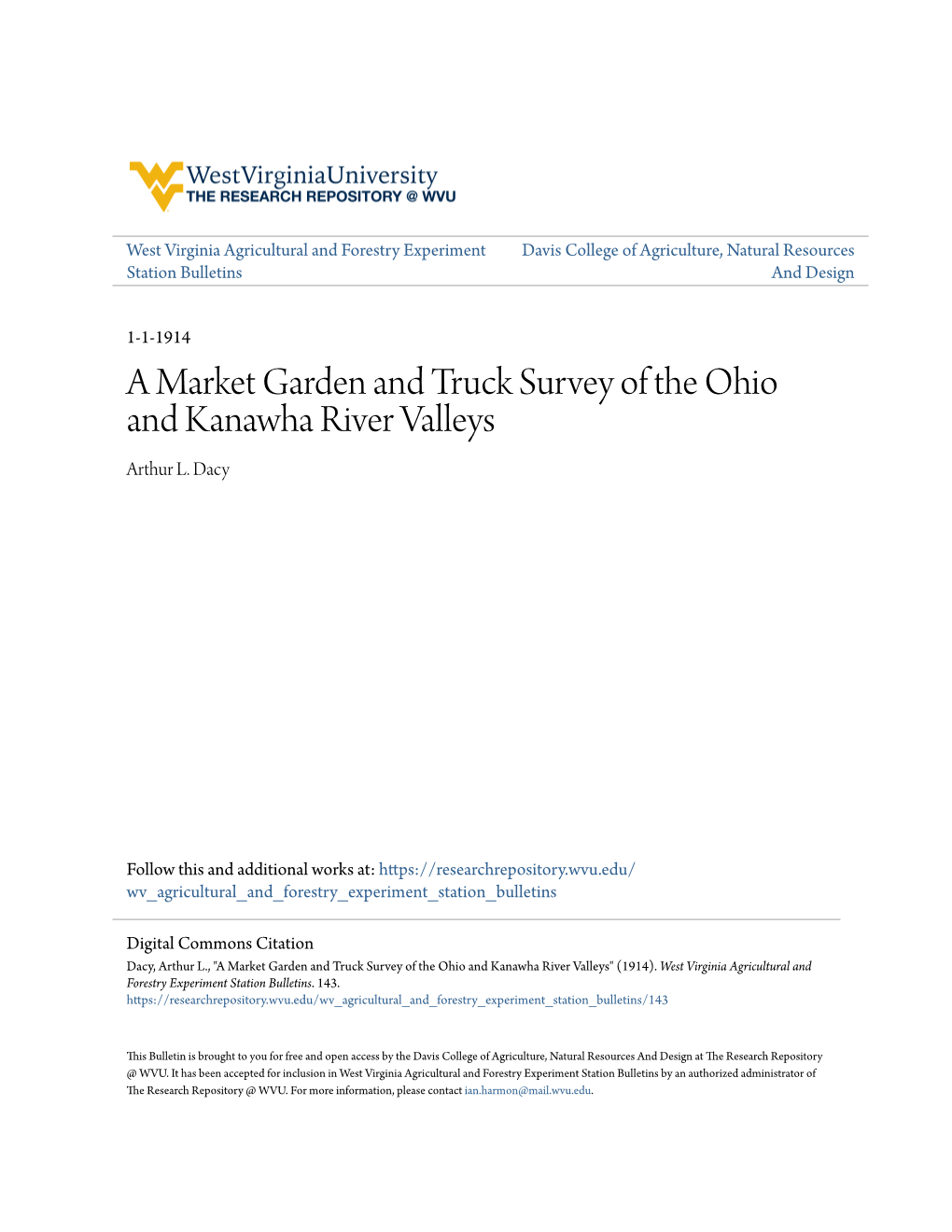 A Market Garden and Truck Survey of the Ohio and Kanawha River Valleys Arthur L