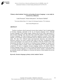 Primary School Students' Barriers on Learning Javanese Language