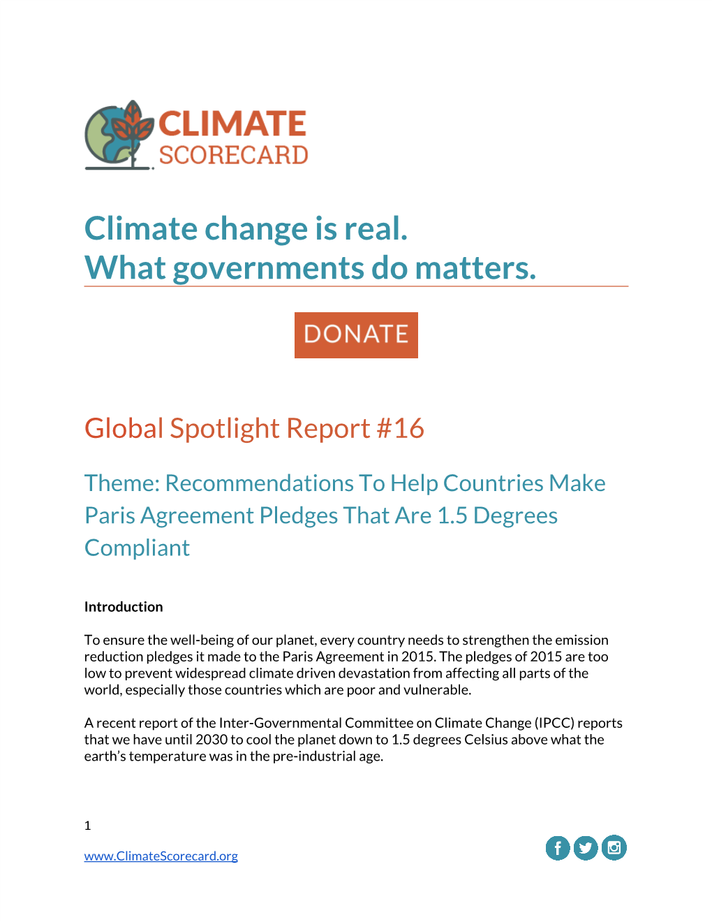 Report #16 ​ Theme: Recommendations to Help Countries Make Paris Agreement Pledges That Are 1.5 Degrees