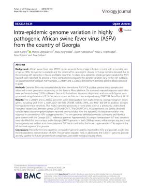 Intra-Epidemic Genome Variation in Highly Pathogenic African Swine