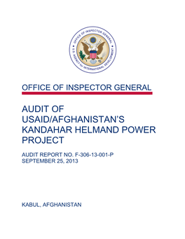 Audit of USAID/Afghanistans' Kandahar Helmand Power Project