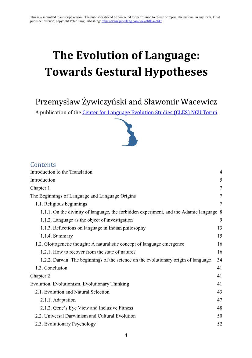 The Evolution of Language: Towards Gestural Hypotheses, 208 S