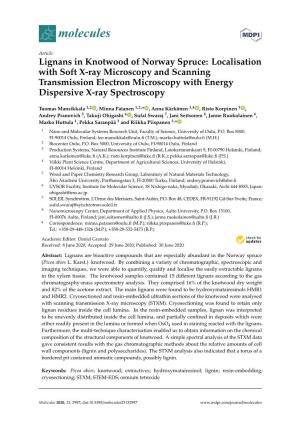 Lignans in Knotwood of Norway Spruce: Localisation with Soft X-Ray Microscopy and Scanning Transmission Electron Microscopy with Energy Dispersive X-Ray Spectroscopy