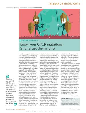 PHARMACOGENOMICS Know Your GPCR Mutations (And Target Them Right)