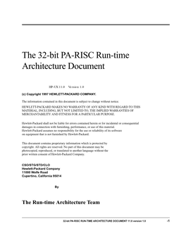 The 32-Bit PA-RISC Run-Time Architecture Document, V. 1.0 for HP