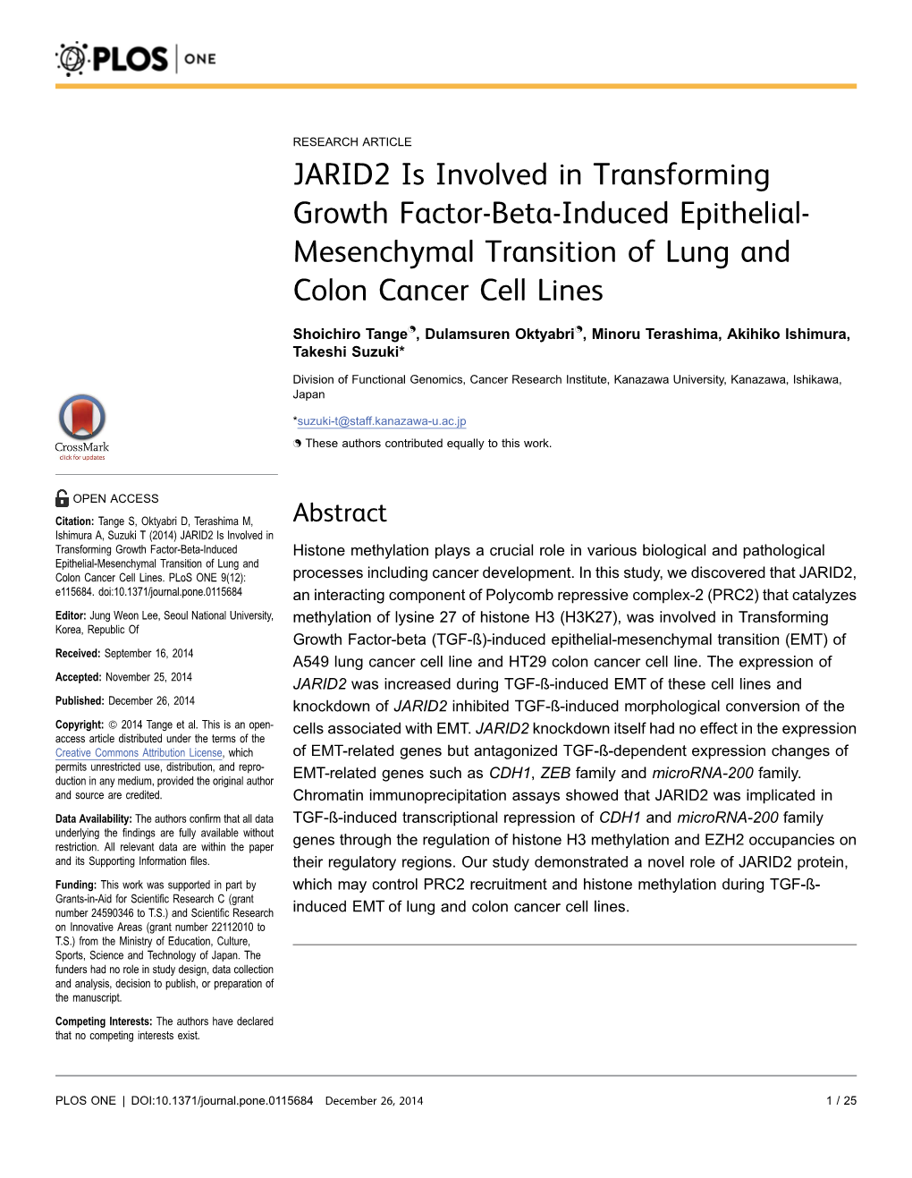 Mesenchymal Transition of Lung and Colon Cancer Cell Lines