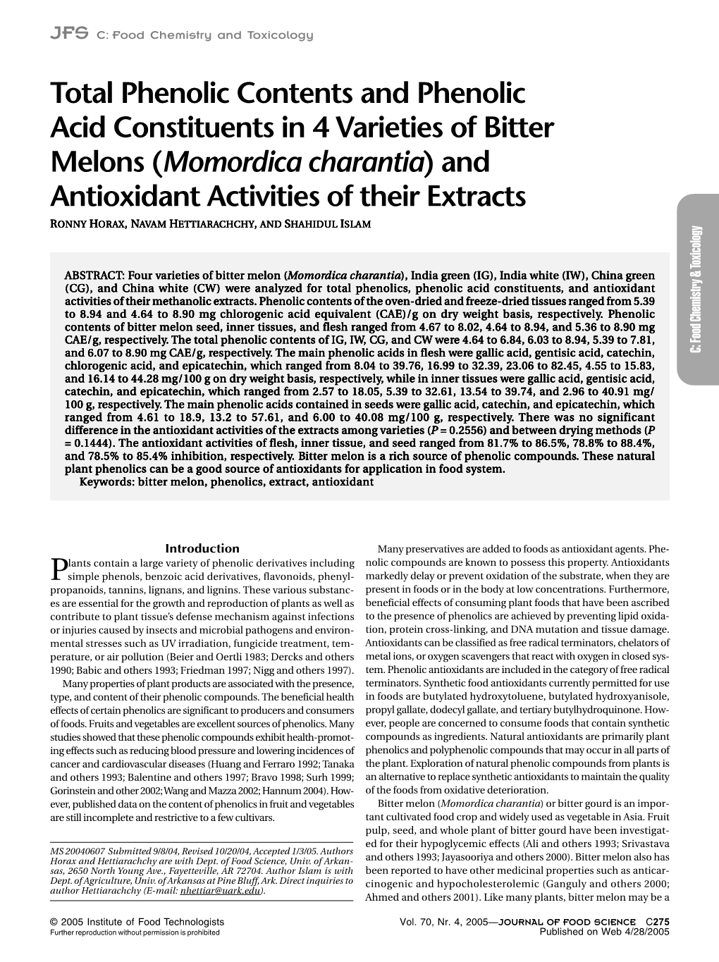 Total Phenolic Contents and Phenolic Acid Constituents in 4 Varieties Of