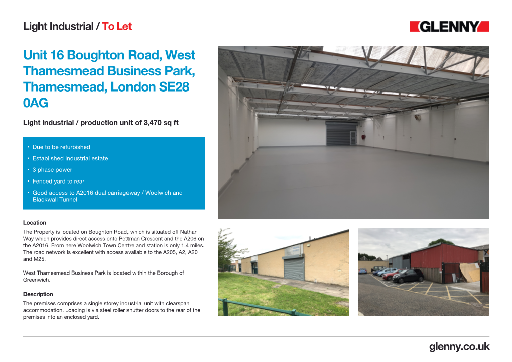 Unit 16 Boughton Road, West Thamesmead Business Park, Thamesmead, London SE28 0AG