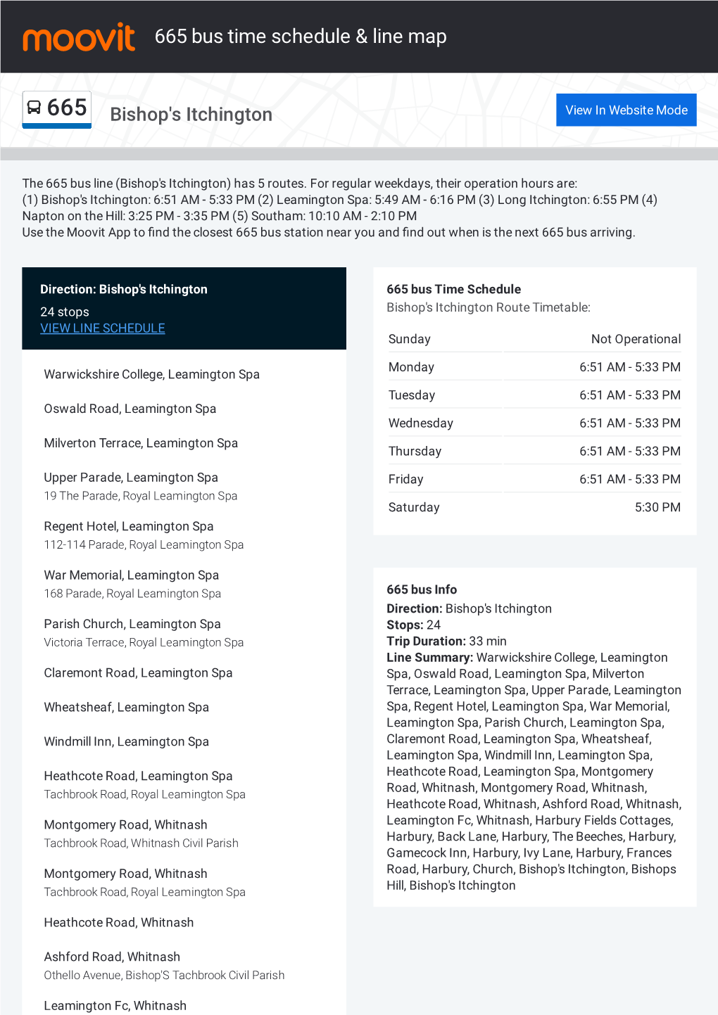 665 Bus Time Schedule & Line Route