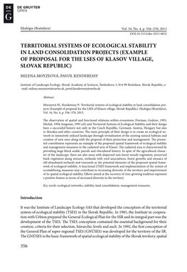 Territorial Systems of Ecological Stability in Land Consolidation Projects (Example of Proposal for the Lses of Klasov Village, Slovak Republic)