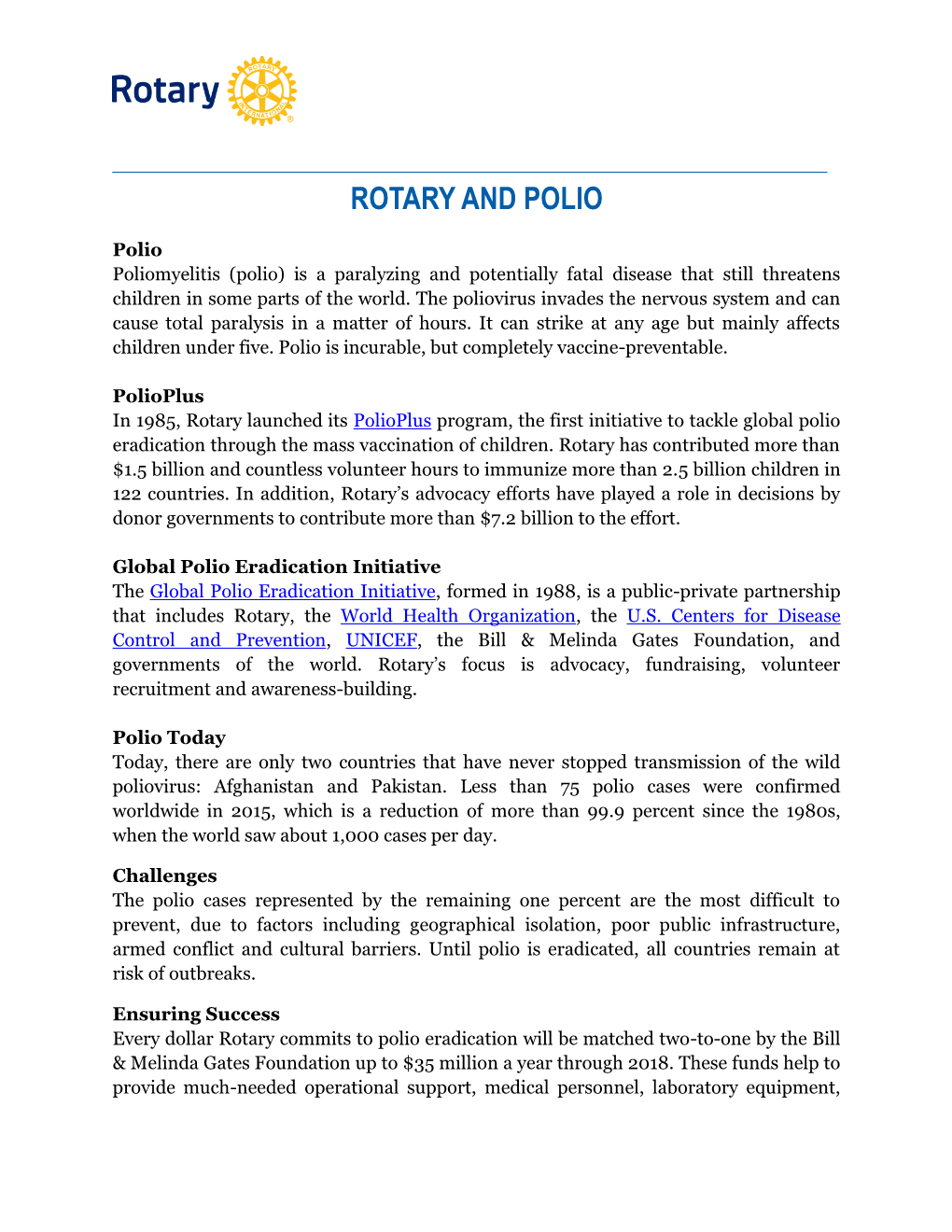 Rotary and Polio Factsheet