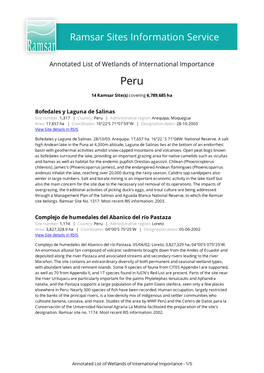Annotated List of Wetlands of International Importance Peru