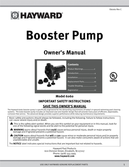 Booster Pump Owner's Manual Model: 6060