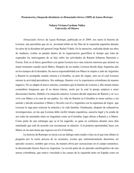 Posmemoria Y Búsqueda Identitaria En Demasiados Héroes (2009) De Laura Restrepo