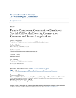 Parasite Component Community of Smalltooth Sawfish Off Lorf Ida: Diversity, Conservation Concerns, and Research Applications Micah D