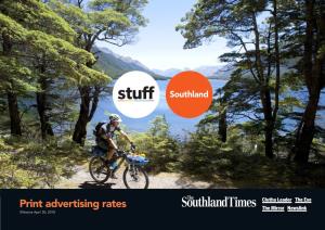 Print Advertising Rates Effective April 30, 2018 1: STUFF Southland REGIONAL PRINT RATECARD Compact Display Advertising Sizes