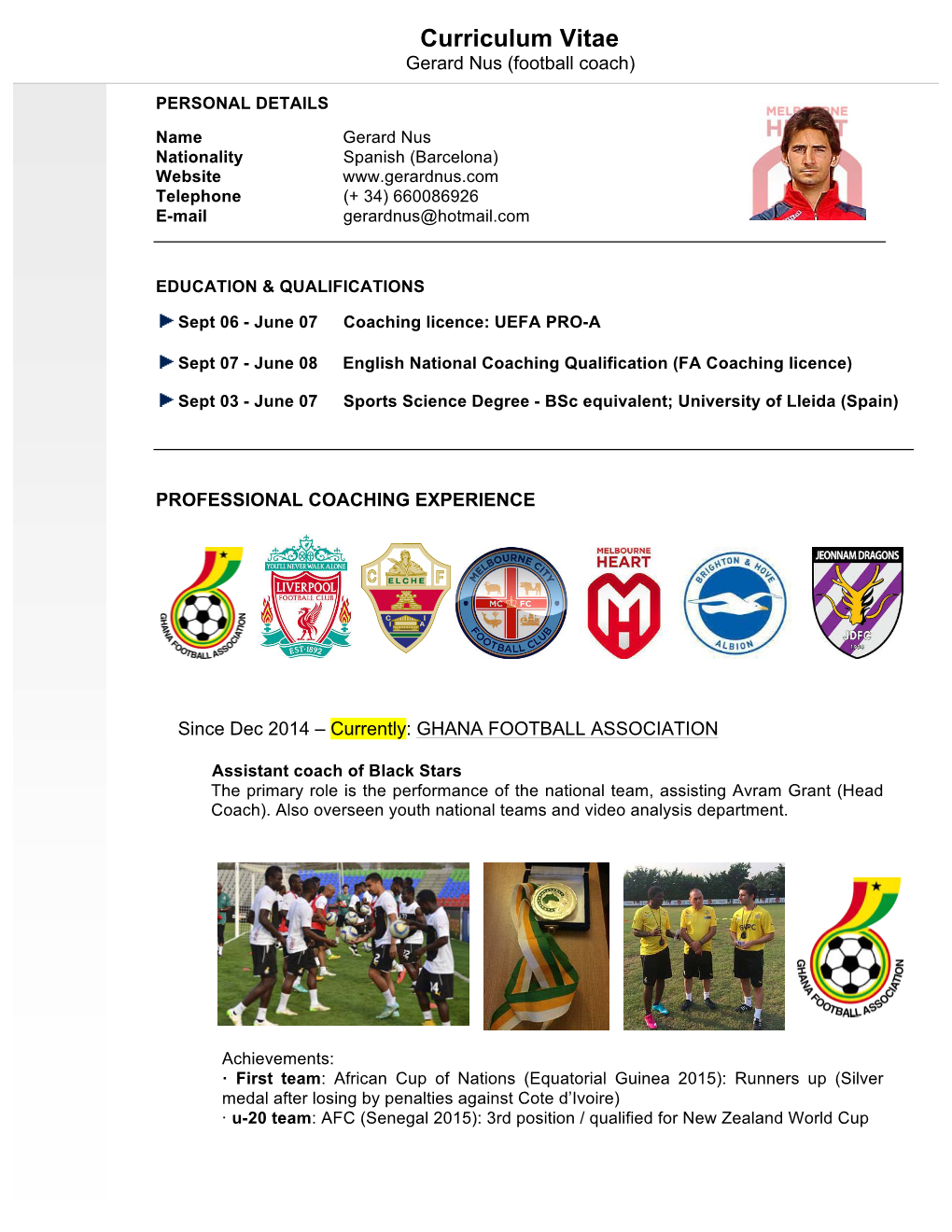 Curriculum Vitae Gerard Nus (Football Coach)