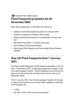 November 2020 New UK Plant Passports From