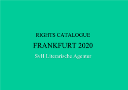 FRANKFURT 2020 Svh Literarische Agentur Svh Literarische Agentur