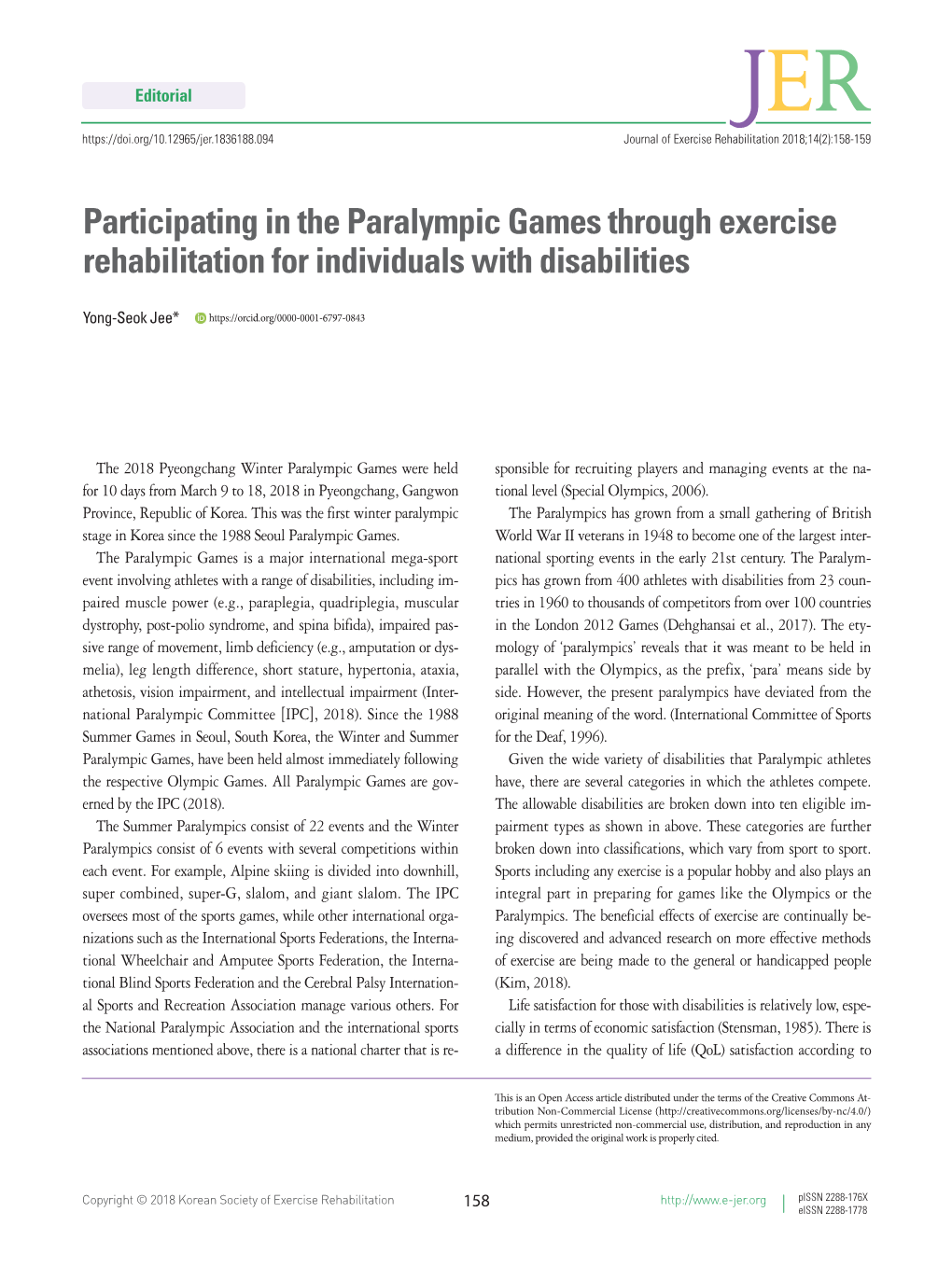 Participating in the Paralympic Games Through Exercise Rehabilitation for Individuals with Disabilities