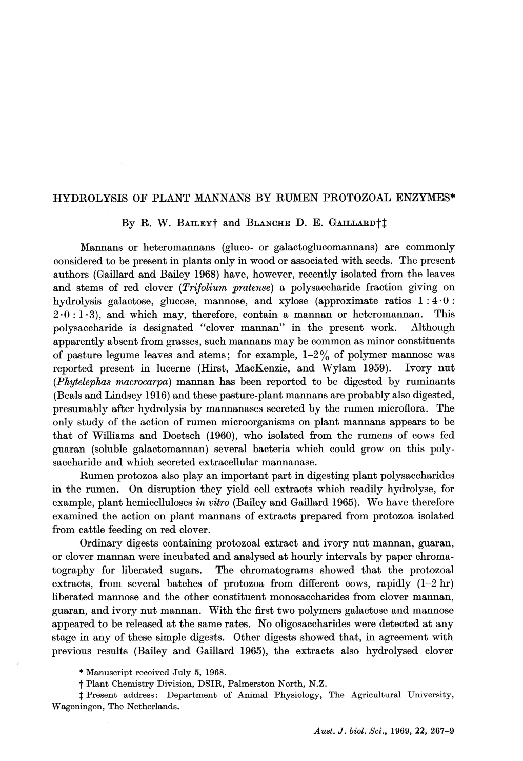 Hydrolysis of Plant Mannans by Rumen Protozoal Enzvmes*