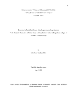 REFORGER): Military Exercises with a Diplomatic Purpose Research Thesis
