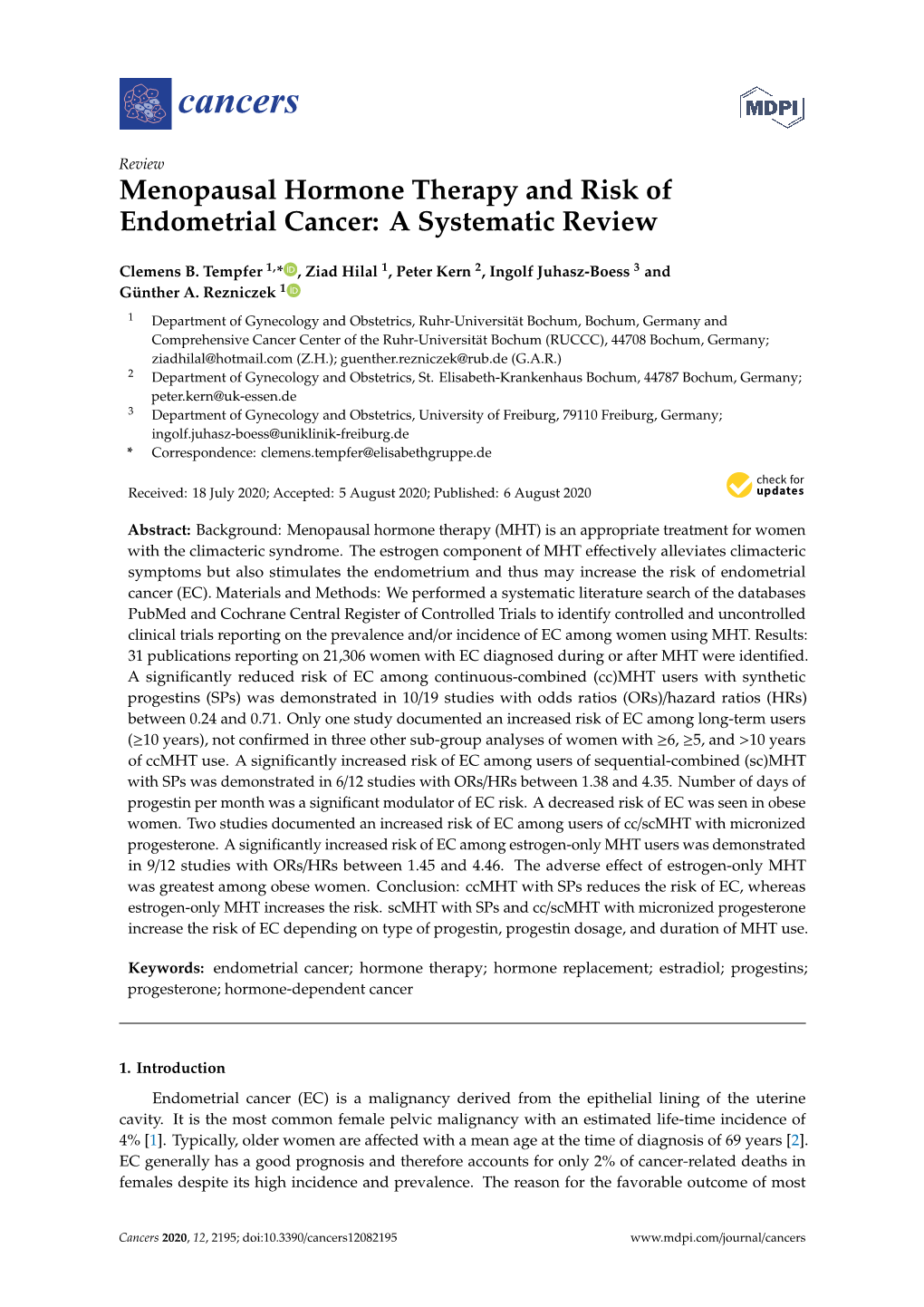 Menopausal Hormone Therapy and Risk of Endometrial Cancer: a Systematic Review