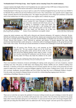 Northumberland C19 Sewing Group. Alone Together and an Amazing Team, Five Month Summary