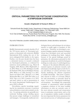 Critical Parameters for Psittacine Conservation: a Symposium Overview