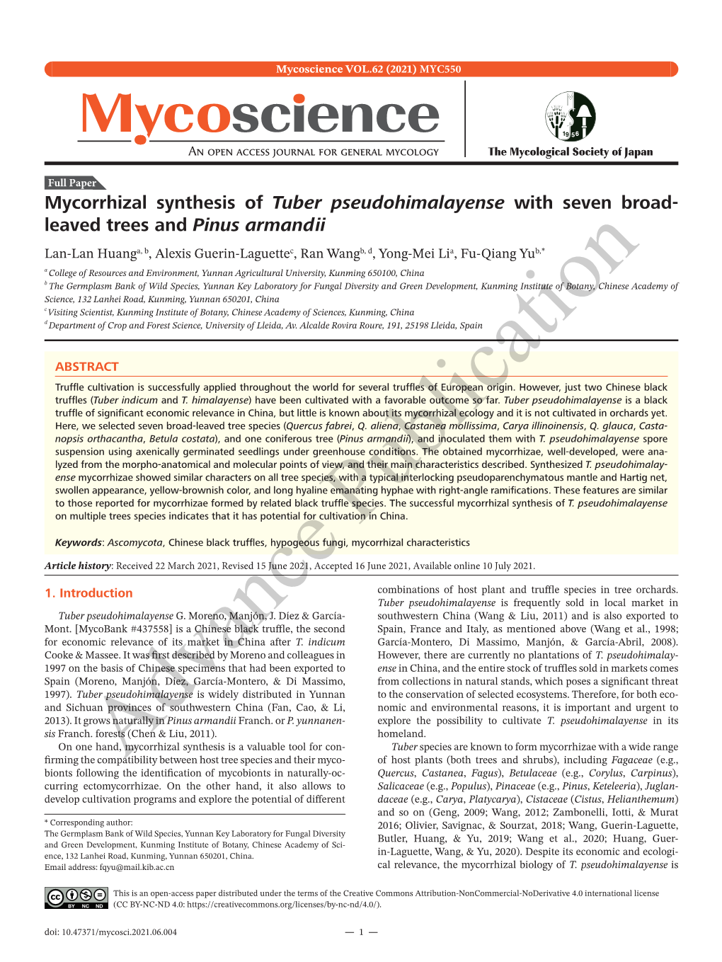 Mycorrhizal Synthesis of Tuber Pseudohimalayense with Seven Broad
