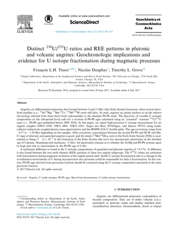 106. Distinct 238 U/ 235 U Ratios and REE Patterns in Plutonic And