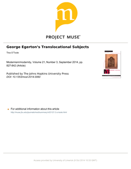 George Egertonʼs Translocational Subjects