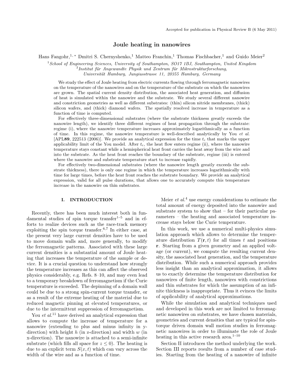 Joule Heating in Nanowires