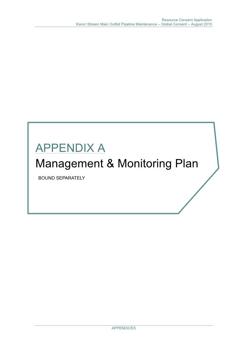 APPENDIX a Management & Monitoring Plan