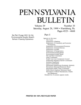PENNSYLVANIA BULLETIN Volume 29 Number 35 Saturday, August 28, 1999 • Harrisburg, Pa